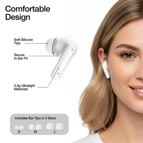 HyperBudz ANC Active Noise Cancelling True Wireless Earbuds | White