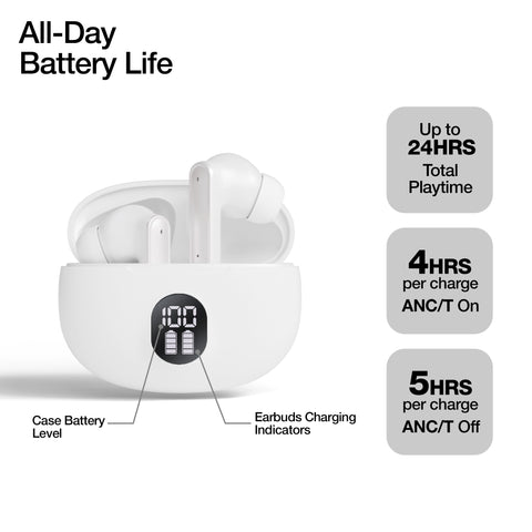 Active Noise Cancelling True Wireless Earbuds | White