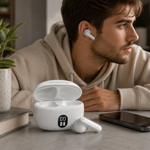 HyperBudz ANC Active Noise Cancelling True Wireless Earbuds | White