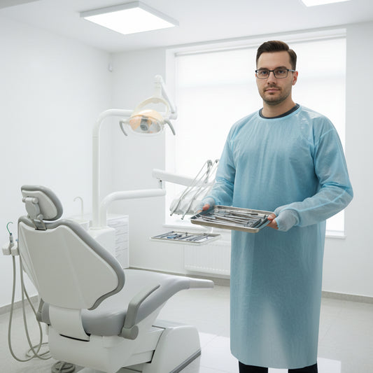 10-Pack Disposable Medical & Dental Protective Gowns – Fluid-Resistant, Lightweight PE with Waist Tie (One Size)