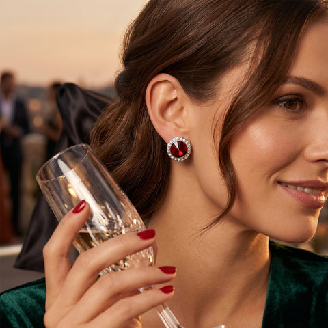 Brilliant Swarovski Elements Crystal Earrings Rhodium-Plated Stud Earrings with Round-Cut Swarovski Elements