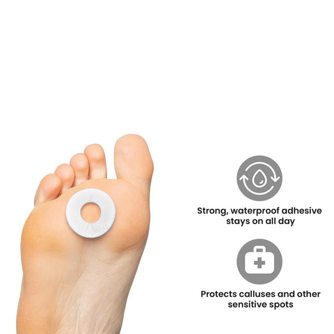 24-Pack Waterproof Corn Cushions for Feet Comfortable Self-Adhesive Foam Pads for Corn & Callus Protection