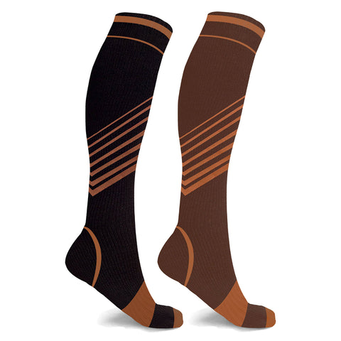 2-Pairs Copper Compression Striped Knee High Socks 15–20 mmHg Graduated Compression Socks for Everyday Comfort & Support