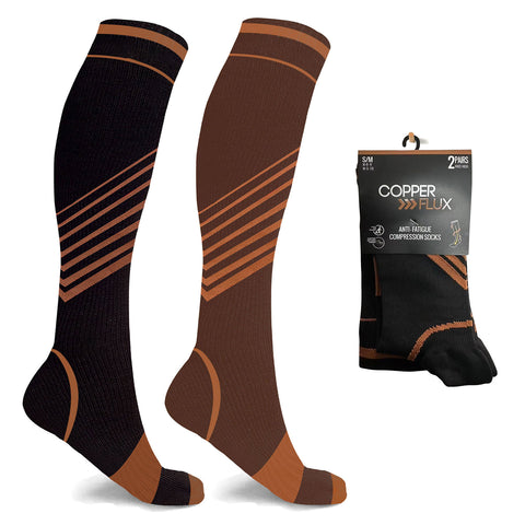 2-Pairs Copper Compression Striped Knee High Socks 15–20 mmHg Graduated Compression Socks for Everyday Comfort & Support