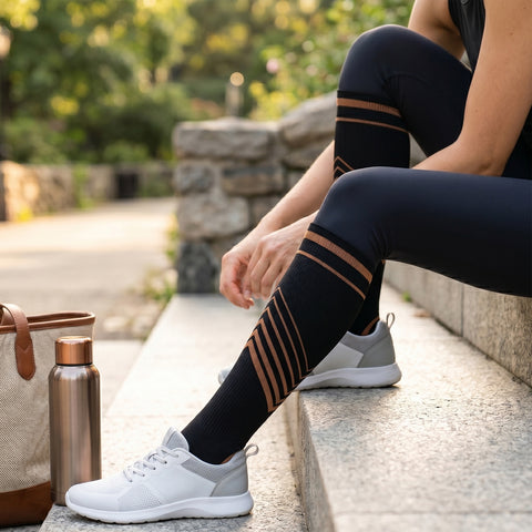 2-Pairs Copper Compression Striped Knee High Socks 15–20 mmHg Graduated Compression Socks for Everyday Comfort & Support