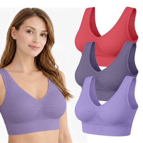 3-Pack Seamless Comfort Bras – Wireless Stretch Support Bras with Wide Straps & Full Coverage (Lightweight Everyday Wear)