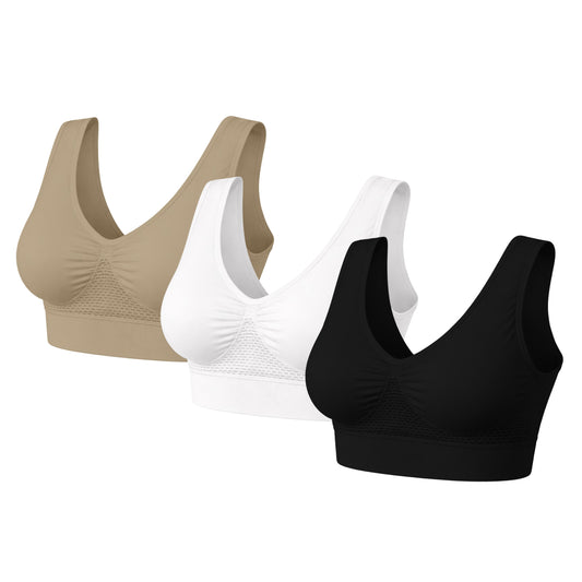 3-Pack Seamless Comfort Bras – Wireless Stretch Support Bras with Wide Straps & Full Coverage (Lightweight Everyday Wear)