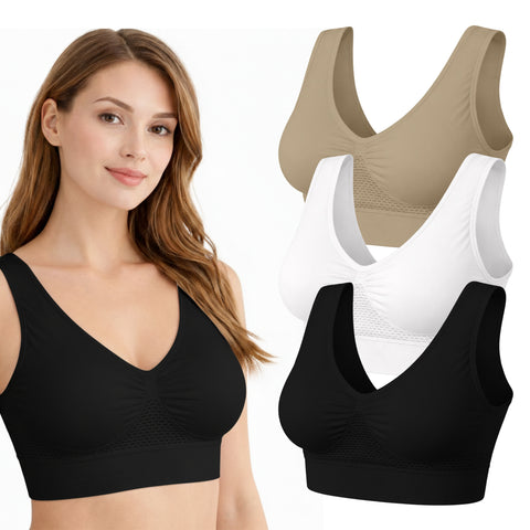 3-Pack Seamless Comfort Bras – Wireless Stretch Support Bras with Wide Straps & Full Coverage (Lightweight Everyday Wear)