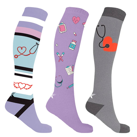 Medical Print Knee-High Compression Socks (3 Pairs) – 15–20 mmHg Graduated Compression Support for Circulation, Swelling & Travel