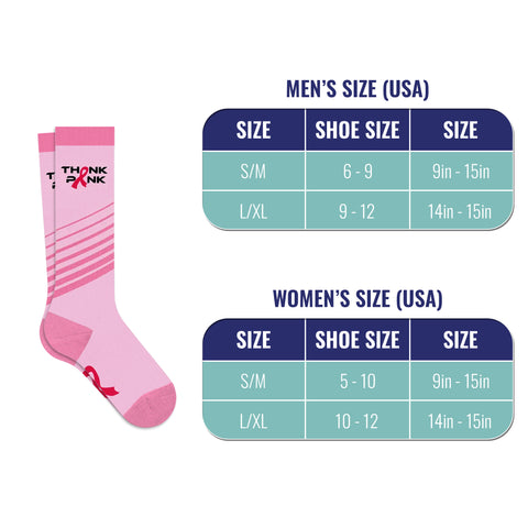 6-Pairs: Breast Cancer Awareness Compression Socks in Knee-High, Ankle or Crew Length