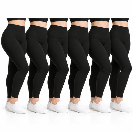 Fleece-Lined Leggings, 6-Pack – Soft Stretch Winter Layer, Black Plus Size