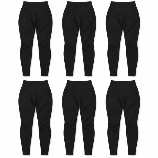 Fleece-Lined Leggings, 6-Pack – Soft Stretch Winter Layer, Black Plus Size