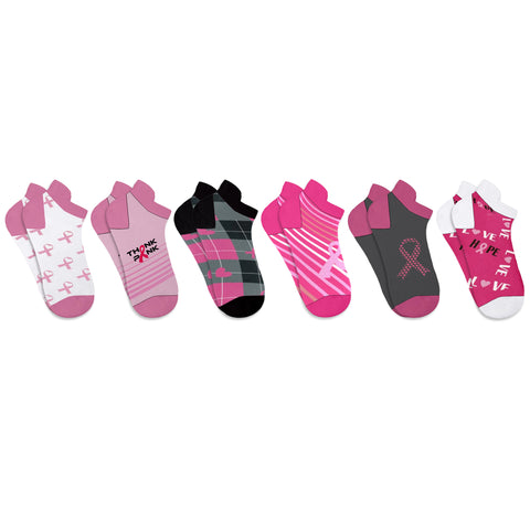 6-Pairs: Breast Cancer Awareness Compression Socks in Knee-High, Ankle or Crew Length