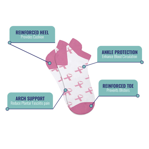 6-Pairs: Breast Cancer Awareness Compression Socks in Knee-High, Ankle or Crew Length