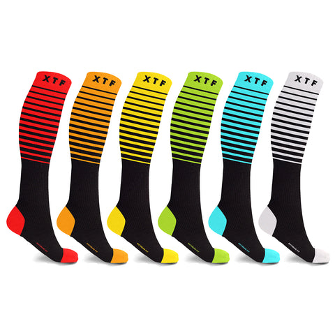 Compression Travel Socks, 6 Pairs – Breathable Everyday Foot Support, One Size
