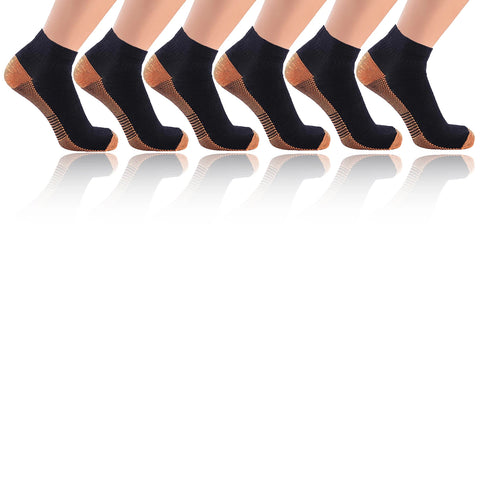 6-Pairs:High Performance Copper-Infused Ankle Compression Socks (Black)