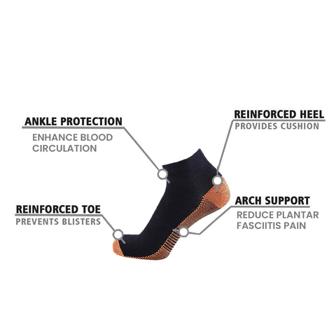 6-Pairs:High Performance Copper-Infused Ankle Compression Socks (Black)