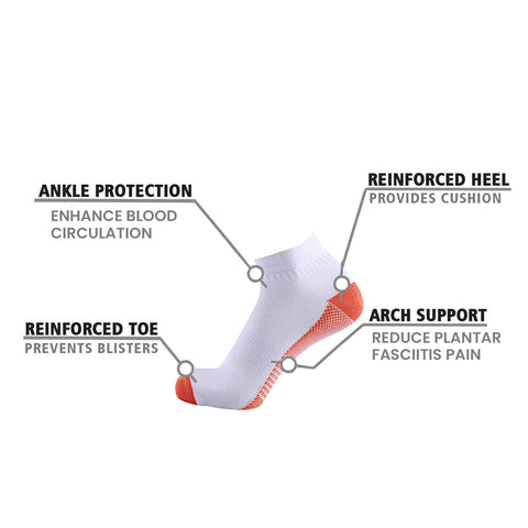 6-Pairs:High Performance Copper-Infused Ankle Compression Socks (White)