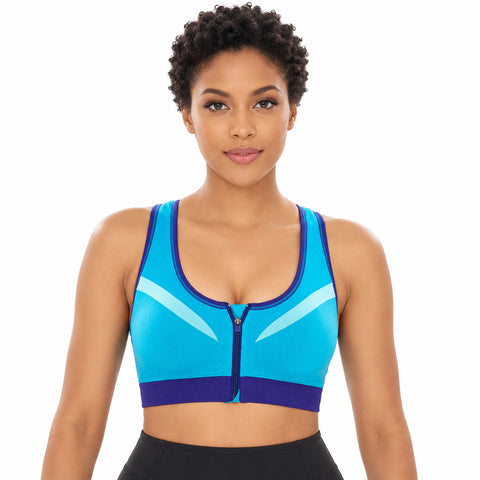 Double-Layer Front-Zip Sports Bra – Breathable Support, Small
