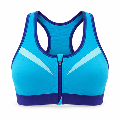 Double-Layer Front-Zip Sports Bra – Breathable Support, Small