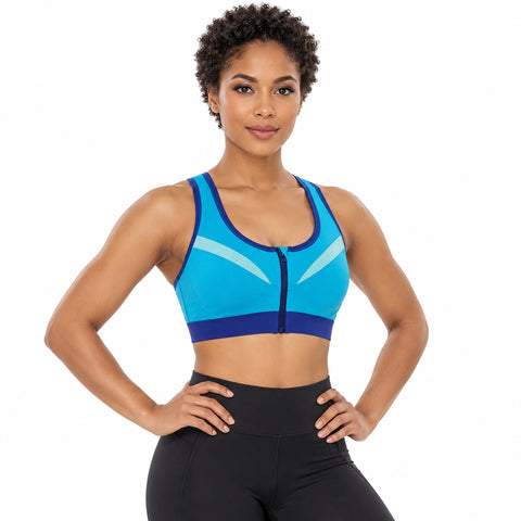 Double-Layer Front-Zip Sports Bra – Breathable Support, Small