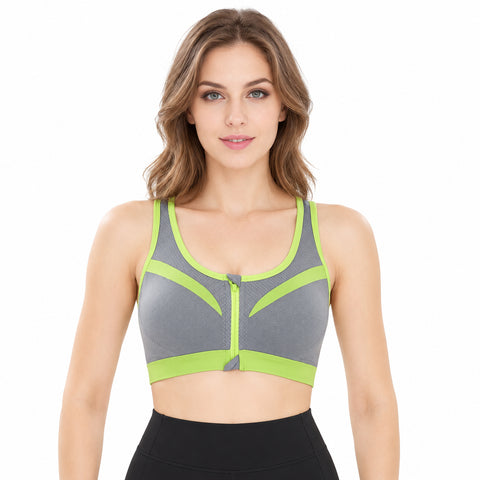 Double-Layer Front-Zip Sports Bra – Breathable Support, Small
