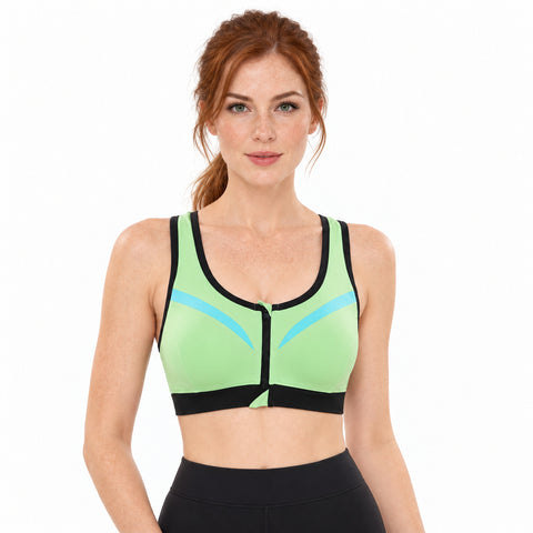 Double-Layer Front-Zip Sports Bra – Breathable Support, Small