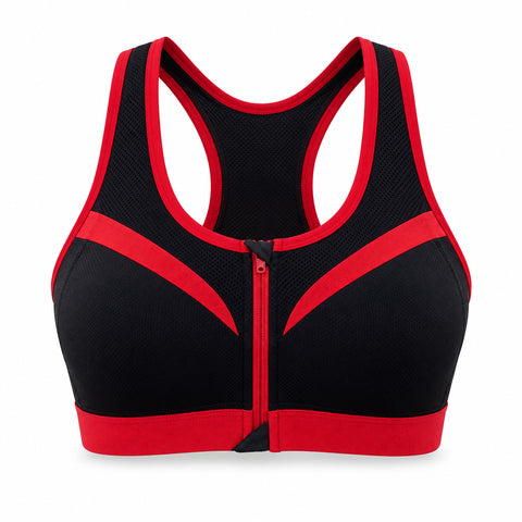 Double-Layer Front-Zip Sports Bra – Breathable Support, Small