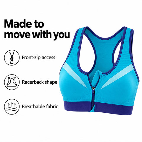 Double-Layer Front-Zip Sports Bra – Breathable Support, Small