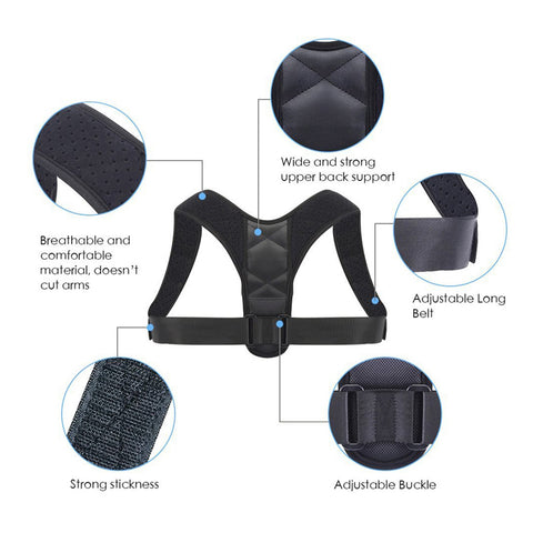 Adjustable Posture Support Brace – Padded Back and Shoulder Straps, Small or Medium