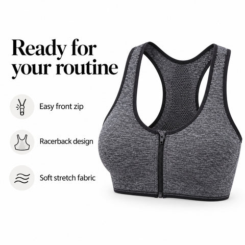 Front-Zip Sports Bras, 3-Pack – Comfortable Support, Small or Large