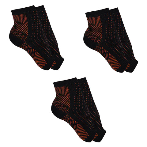 Copper-Infused Compression Foot Sleeves, 3 Pairs – Foot and Ankle Support, Gold, One Size