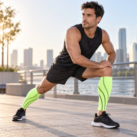 Calf Compression Sleeves for Men & Women, 1 Pair – Breathable Non-Slip Leg Support, Red or Lime, Small/Medium & Large/XL