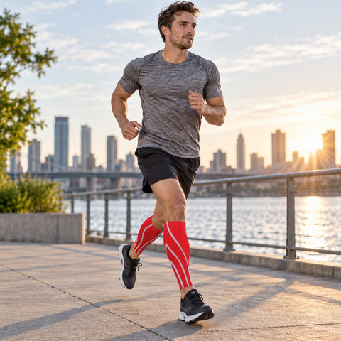 Calf Compression Sleeves for Men & Women, 1 Pair – Breathable Non-Slip Leg Support, Red or Lime, Small/Medium & Large/XL