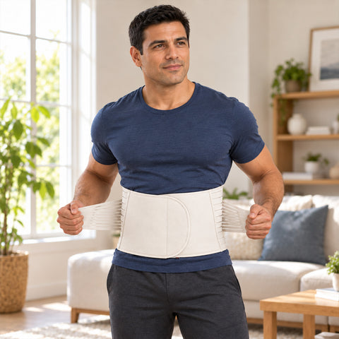 Men's Adjustable Double-Compression Workout Back Support Belt  Waist Trimmer with Core Compression, Adjustable Fit & Lower-Back Support