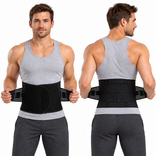 Men's Adjustable Double-Compression Workout Back Support Belt  Waist Trimmer with Core Compression, Adjustable Fit & Lower-Back Support