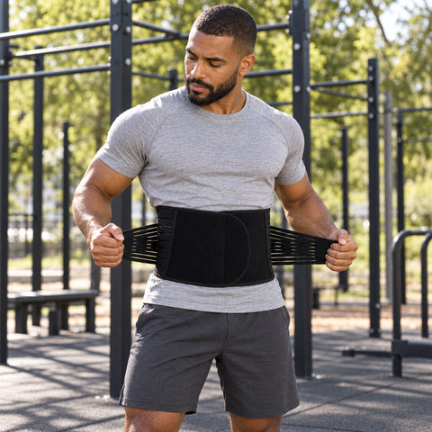 Men's Adjustable Double-Compression Workout Back Support Belt  Waist Trimmer with Core Compression, Adjustable Fit & Lower-Back Support