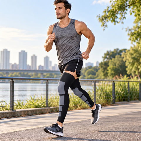 Full-Length Knee & Calf Compression Sleeves, 1 Pair – Flexible Leg Support for Walking & Everyday Activity, Black or Red