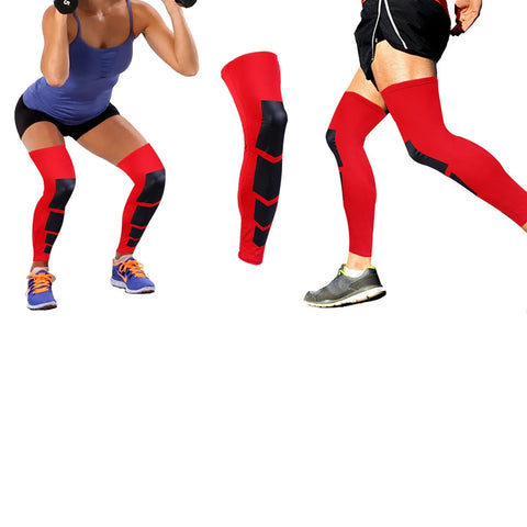 Full-Length Knee & Calf Compression Sleeves, 1 Pair – Flexible Leg Support for Walking & Everyday Activity, Black or Red
