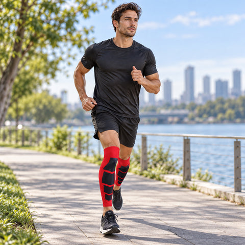 Full-Length Knee & Calf Compression Sleeves, 1 Pair – Flexible Leg Support for Walking & Everyday Activity, Black or Red