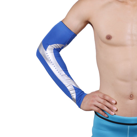 Blue Arm Compression Sleeves, 1 Pair – Flexible Nylon and Spandex Support