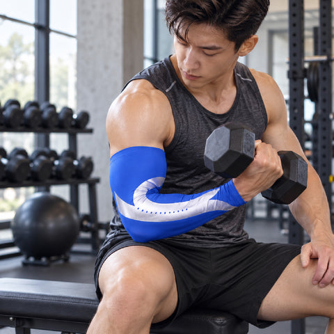 Blue Arm Compression Sleeves, 1 Pair – Flexible Nylon and Spandex Support