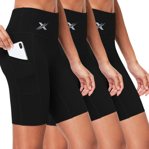 Women's High Waist Breathable Training Running Performance Yoga Shorts (3-Pack)