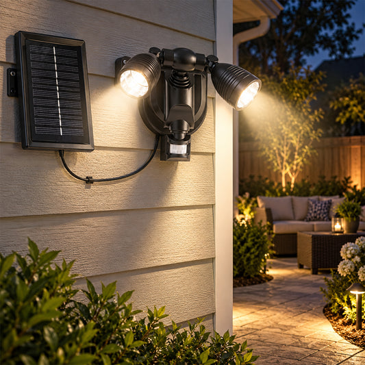Solar Motion Sensor Light – Twin Adjustable LED Heads for Outdoor Use