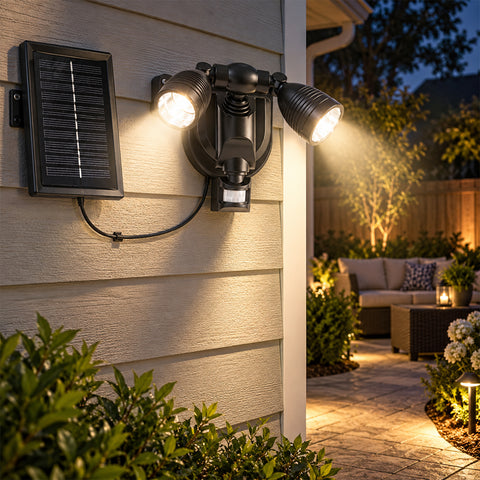 Solar Motion Sensor Light – Twin Adjustable LED Heads for Outdoor Use