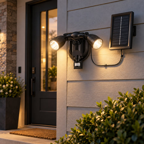 Solar Motion Sensor Light – Twin Adjustable LED Heads for Outdoor Use