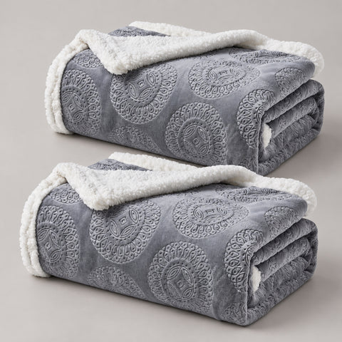 2-Pack Ultra-Soft Microplush Printed Sherpa Throw Blankets – 50" x 60"  Lightweight Warm Fleece Blankets for Couch, Sofa & Bed | 100% Polyester | Machine Washable
