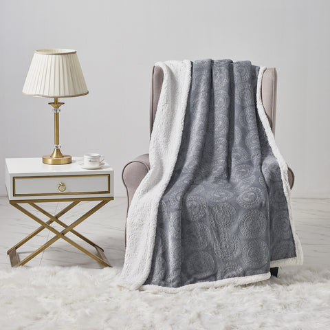 Ultra-Soft Microplush Embossed Sherpa Throw Blanket – 50" x 60"  Lightweight Warm Fleece Blanket for Couch, Sofa & Bed | 100% Polyester | Machine Washable