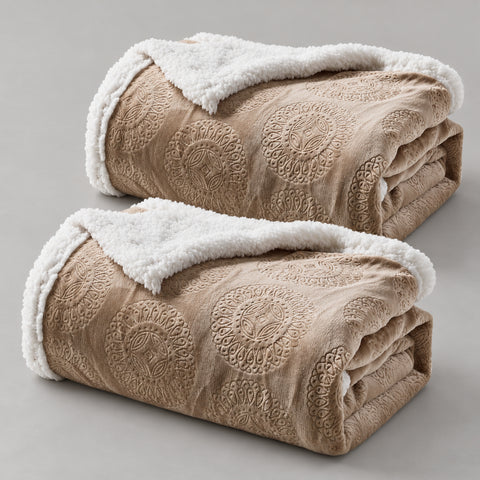 2-Pack Ultra-Soft Microplush Printed Sherpa Throw Blankets – 50" x 60"  Lightweight Warm Fleece Blankets for Couch, Sofa & Bed | 100% Polyester | Machine Washable