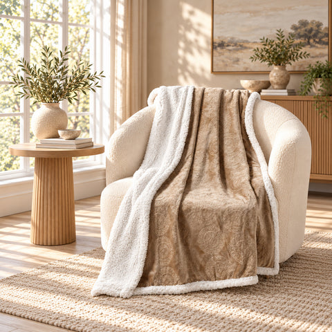 Ultra-Soft Microplush Embossed Sherpa Throw Blanket – 50" x 60"  Lightweight Warm Fleece Blanket for Couch, Sofa & Bed | 100% Polyester | Machine Washable